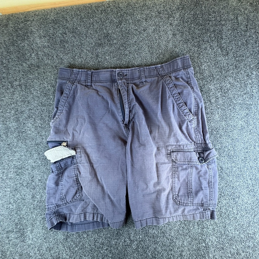 Wear First Cargo Shorts Mens 36x10 Blue Ripstop Cotton Stretch Flat Front Pocket